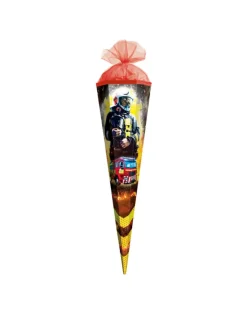 Schultüte klein Feuerwehrmann 50 cm, eckig in Rot