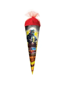 Schultüte klein Feuerwehrmann 50 cm, rund in Rot