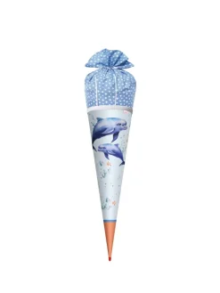 Schultüte Lieblingsstück Delfin Duo 70 cm, Stoffverschluss in Hellblau