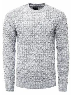 Schwerer Kontrast Grobstrick Rundhals-Pullover in Grau