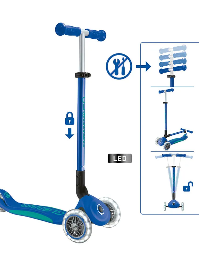 Scooter "Globber primo foldable plus lights" in Blau - ab 3 Jahren