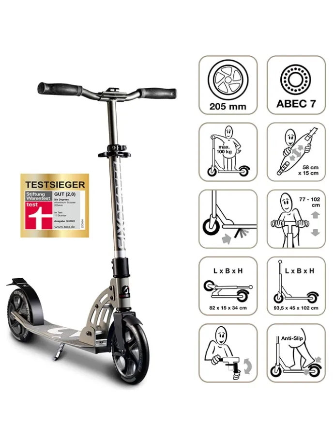 Scooter "Six Degrees Aluminium Scooter 205" in Grau - ab 8 Jahren