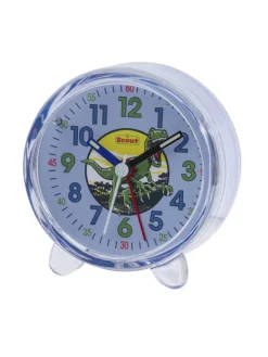 Scout Wecker analog mit blauem Gehäuse, Lernziffernblatt und Dino-Motiv in blau