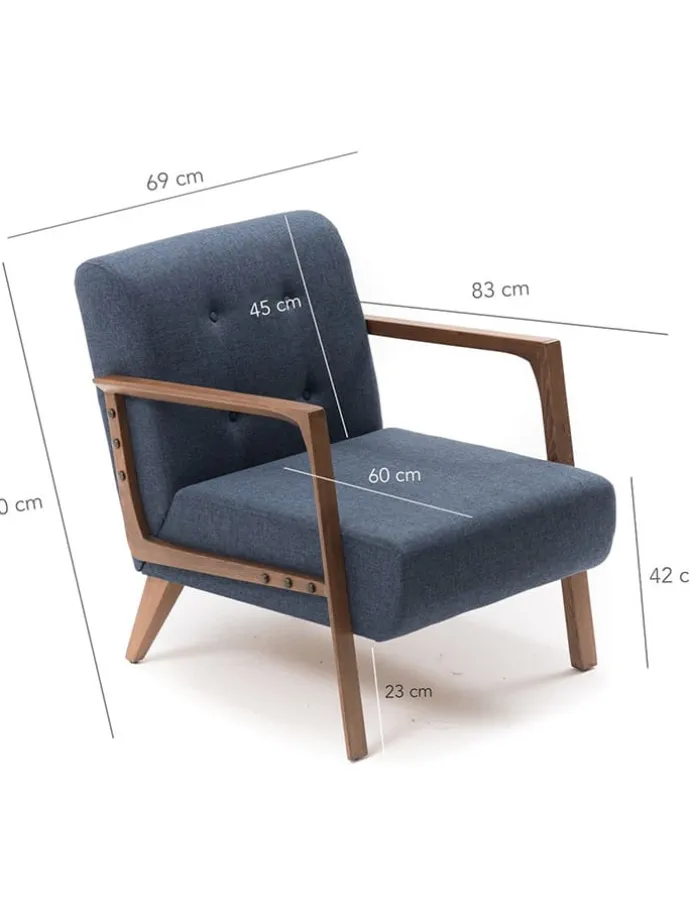 Sessel "Kemer" in Blau - (B)69 x (H)80 x (T)83 cm