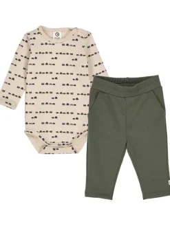Set aus Langarmbody und Babyhose in Oak/ Root/ Deep green