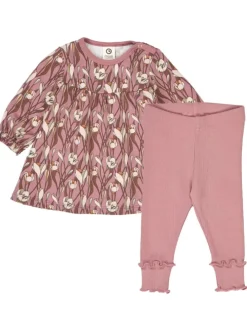 Set aus Langarmkleid und Babyleggings in Nostalgia rose/ Root/ Oak