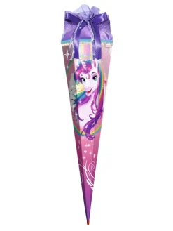Set Schultüte groß Einhornportrait 85 cm mit Schleife in Bunt