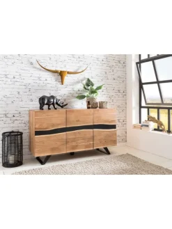 Sideboard 148 x 85 x 43 cm Massiv-Holz Natur Baumkante Anrichte