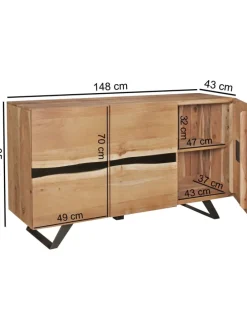 Sideboard 148 x 85 x 43 cm Massiv-Holz Natur Baumkante Anrichte