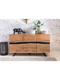 Sideboard 148 x 85 x 43 cm Massiv-Holz Natur Baumkante Anrichte