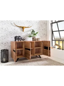 Sideboard 148 x 85 x 43 cm Massiv-Holz Natur Baumkante Anrichte