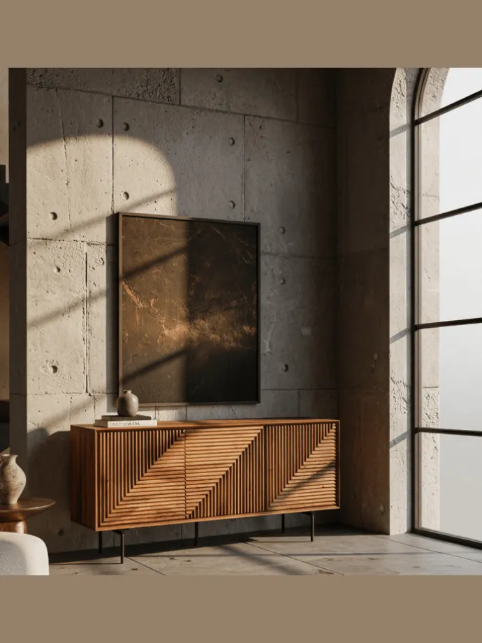 Sideboard 148x72x40 cm Massivholz / Metall Anrichte, Kommode