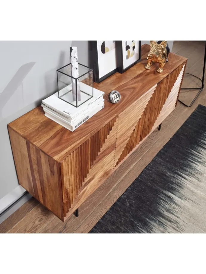 Sideboard 148x72x40 cm Massivholz / Metall Anrichte, Kommode