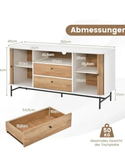 Sideboard 150x45x74cm in Weiß
