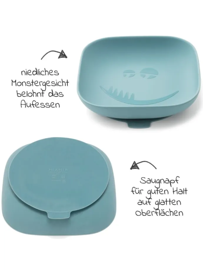 Silikon-Teller mit Saugnapf - Monster - in blau
