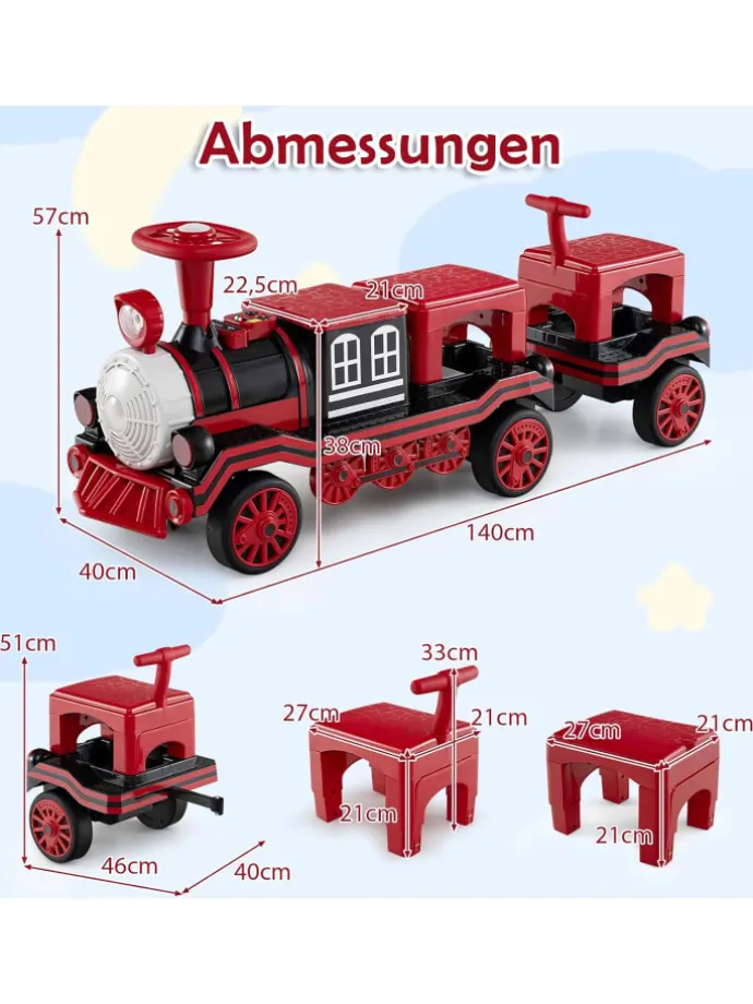 3-Sitzer Elektroauto Kinderzug 12V ab 3 Jahren in Rot
