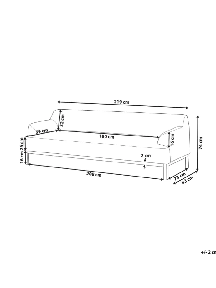 3-Sitzer Sofa SOSJO in Braun - (W) 219 x (H) 74 x (L) 83 cm
