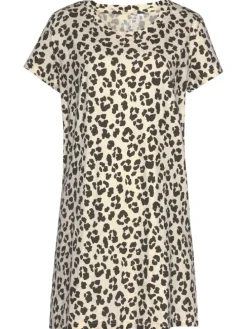 Sleepshirt in ecru-schwarz-gemustert