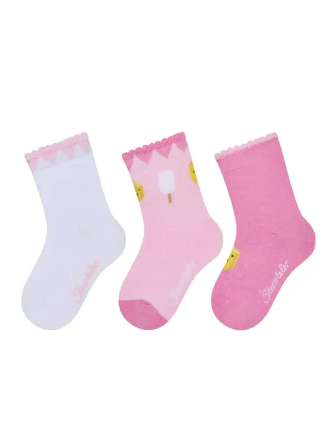 Socken 3er-Pack Eis am Stiel in weiß