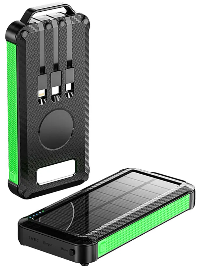 Solar-Powerbank in Schwarz/ Grün - 20.000 mAh