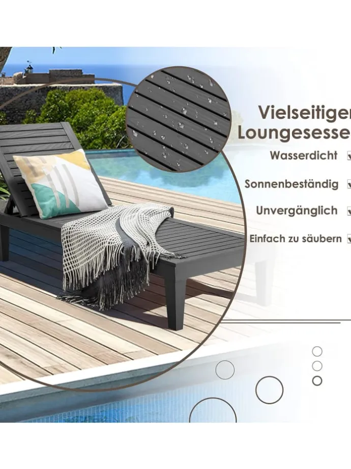Sonnenliege 190 cm verstellbar in Schwarz