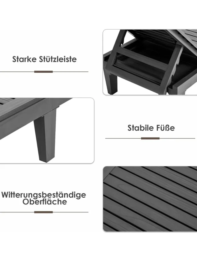 Sonnenliege 190 cm verstellbar in Schwarz