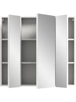 Spiegelschrank in weiß Melamin/weiß hochglanz  - (B) 82 x (H) 77 x (T) 18