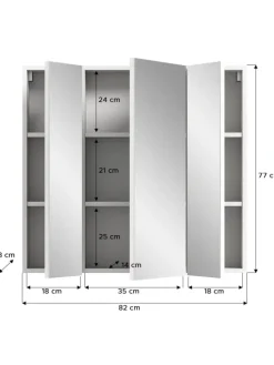 Spiegelschrank in weiß Melamin/weiß hochglanz  - (B) 82 x (H) 77 x (T) 18