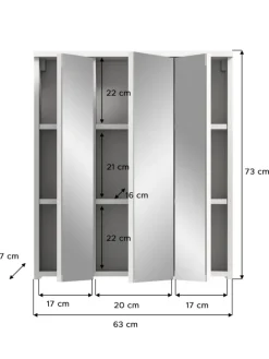 Spiegelschrank in weiß/weiß hochglanz - (B) 63 x (H) 73 x (T) 21