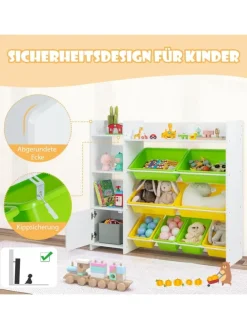 Spielzeugregal mit 8 Aufbewahrungsboxen in Weiß