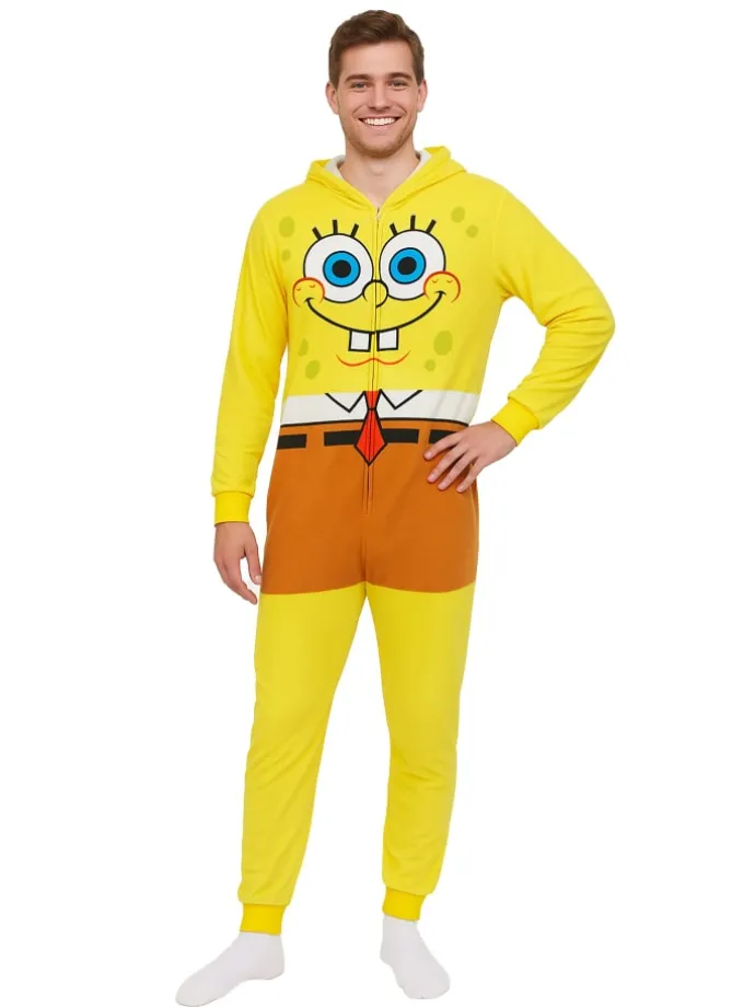 SpongeBob Schwammkopf Kostüm Overall Kapuze Onesie Jumpsuit Einteiler in gelb