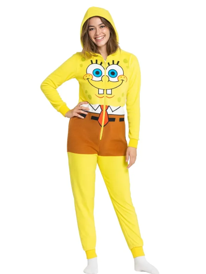 SpongeBob Schwammkopf Kostüm Overall Kapuze Onesie Jumpsuit Einteiler in gelb