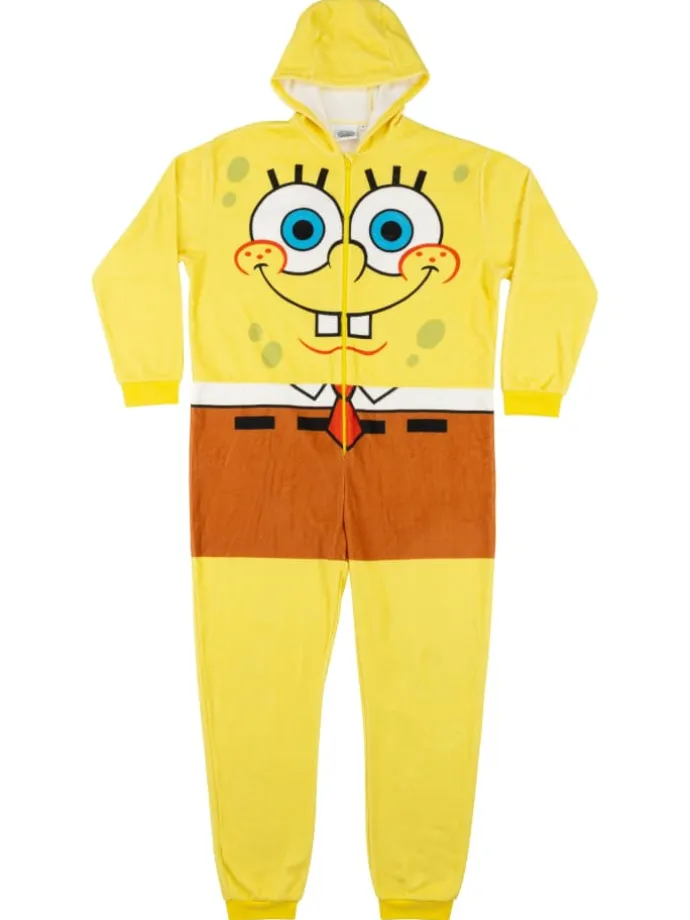 SpongeBob Schwammkopf Kostüm Overall Kapuze Onesie Jumpsuit Einteiler in gelb