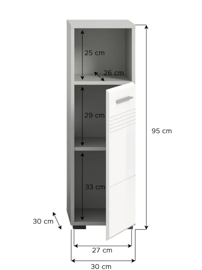 Standschrank in hellgrau/weiß hochglanz - (B) 30 x (H) 95 x (T) 30