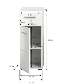 Standschrank in Weiß/Weiß Hochglanz - (B) 30 x (H) 80 x (T) 30