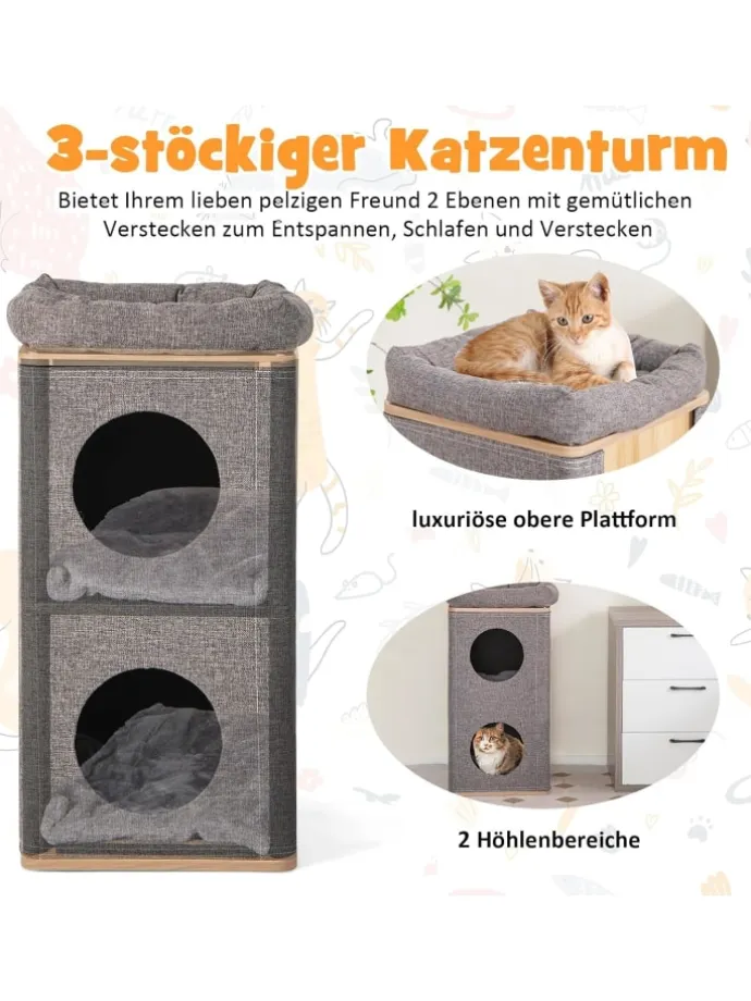 3-stöckige Katzenhöhle in Grau