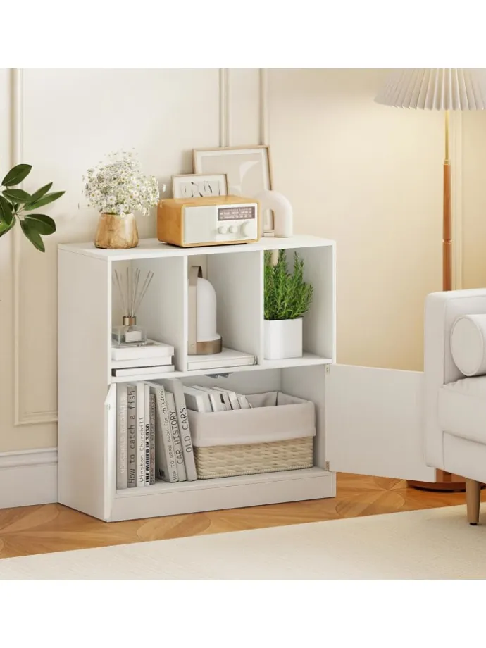 3-stöckiges Bücherregal mit 2 Türen 70 x 30 x 70 cm in Weiß