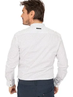 Stehkragenhemd 420000-4301 in weiß-jeans