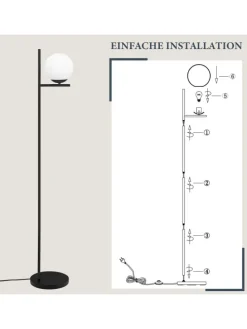 Stehlampe 1-flammige E27 in schwarz Glasschrim
