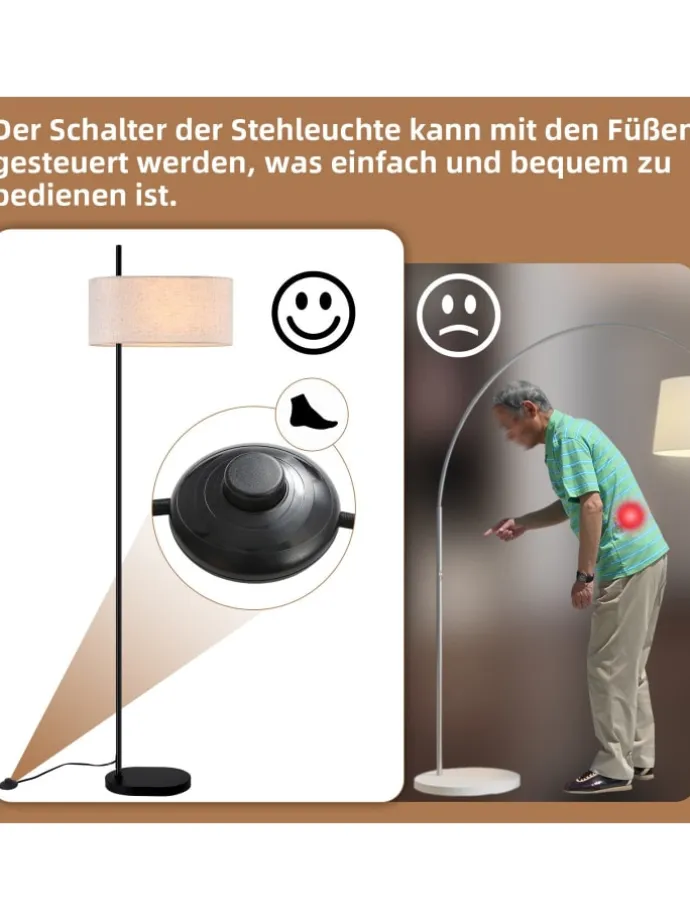 Stehlampe in schwarz 1-flammige E27 mit Stoff Lampenschirm