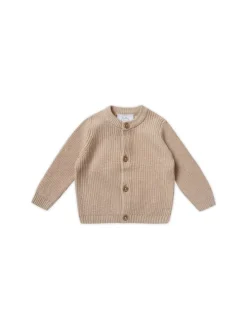 Strickjacke fein gerippt in beige melange