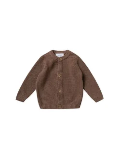 Strickjacke fein gerippt in nougat melange