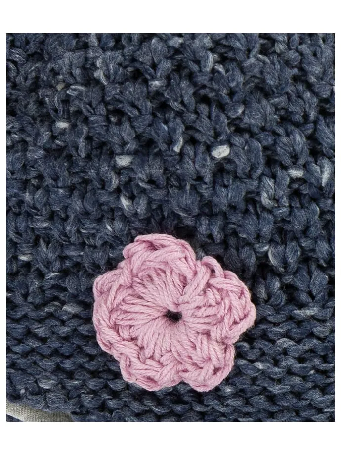 Strickmütze in Dunkelblau/ Rosa