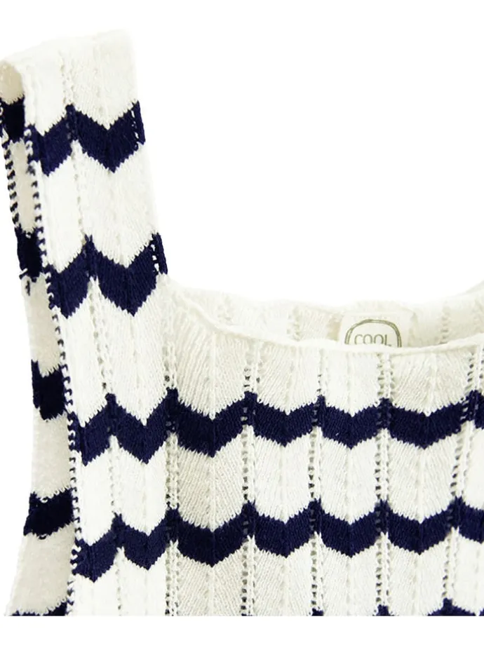 Stricktop in Creme/ Dunkelblau