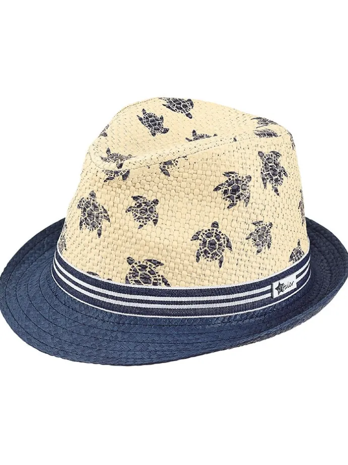 Strohhut "Schildkröte" in Beige/ Dunkelblau