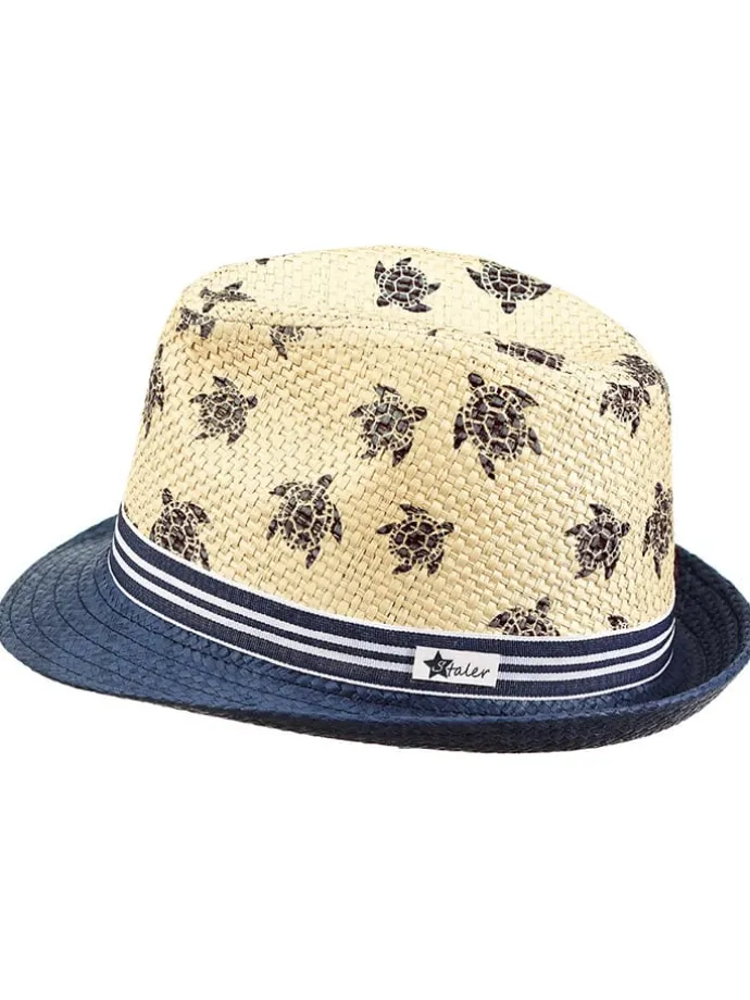 Strohhut "Schildkröte" in Beige/ Dunkelblau