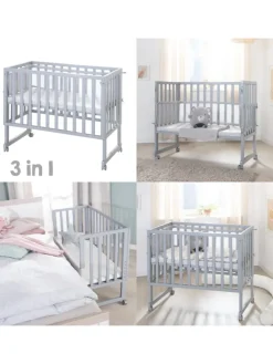 Stuben- & Beistellbett 3in1 grau roba Style inkl. Matratze, Nestchen & Barriere