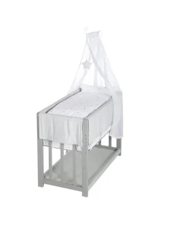 Stubenbett 3 in 1, Beistellbett ‚Sternenzauber grau, Babybett, Kinderbank, taupe