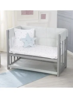 Stubenbett 3 in 1, Beistellbett ‚Sternenzauber grau, Babybett, Kinderbank, taupe