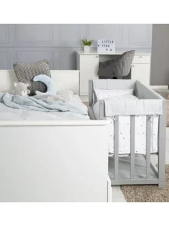 Stubenbett 3 in 1, Beistellbett ‚Sternenzauber grau, Babybett, Kinderbank, taupe
